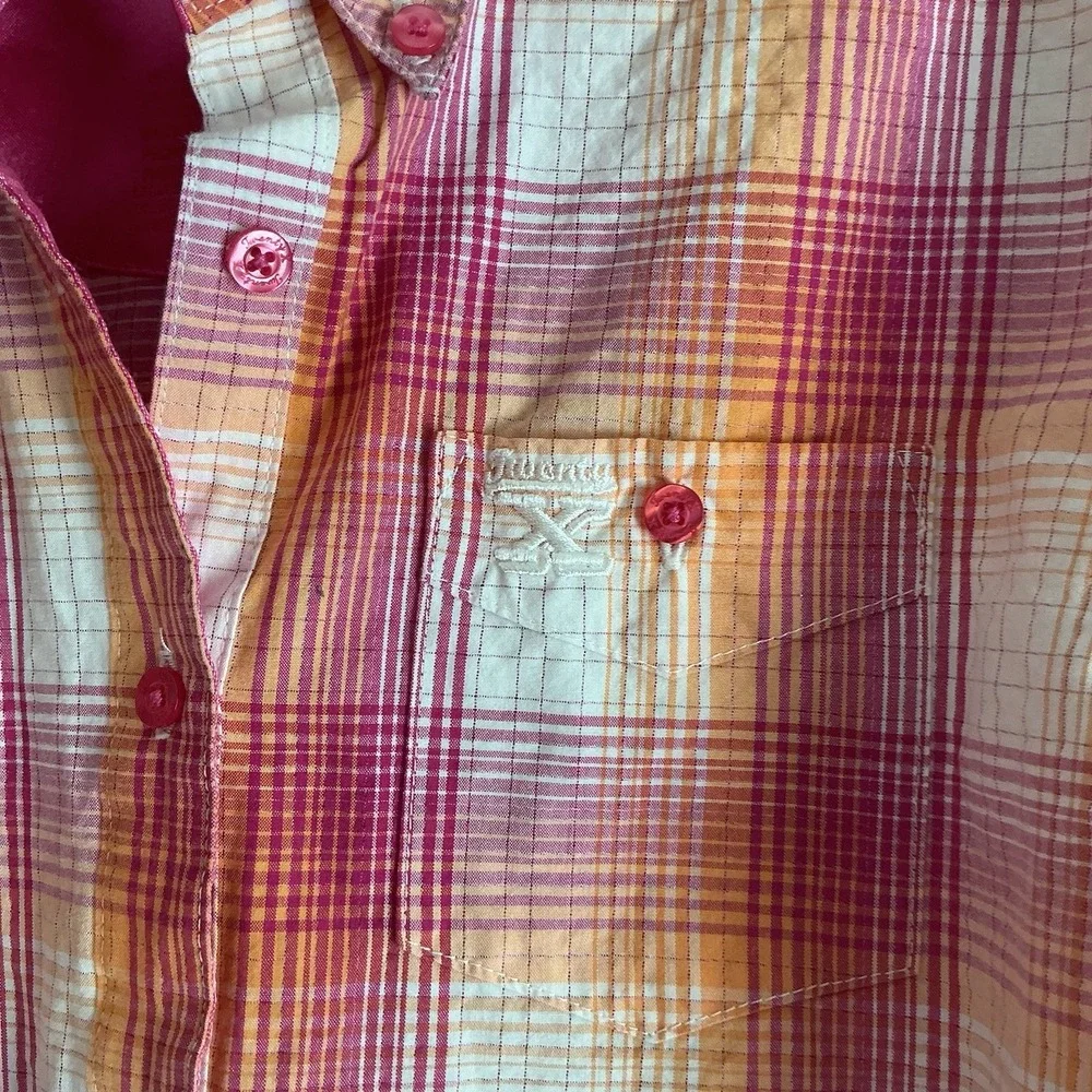 Twenty X Button‎ Down Plaid Pink Long Sleeve Shirt Youth Sz L Rodeo Western